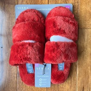 Red Faux Fur Slippers